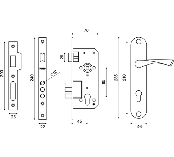 Врезной цилиндровый замок PUNTO KIT P90 4585/3 CRONA AB бронза 41723