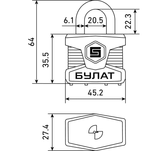 Замок навесной БУЛАТ ВС 0140 ПЛ стальной, 5 кл., d=6 мм 16516
