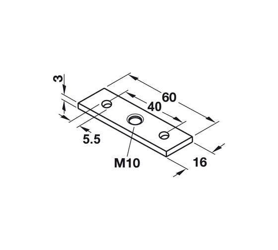 Крепежная пластина Hafele M10/60x16 мм 637.09.008