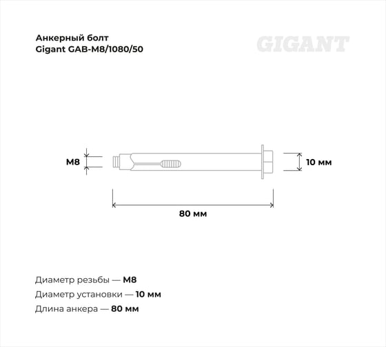 Анкерный болт Gigant М8 10x80 50 шт GAB-M8/1080/50