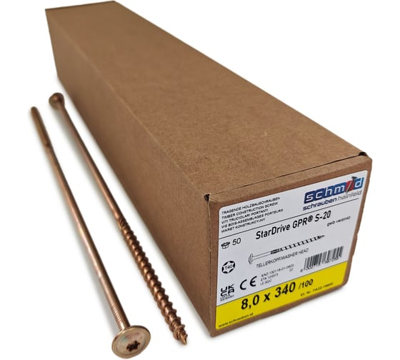 Шурупы Simpson Schmid StarDrive GPR 8.0x340/100 TK TX40 жёлтый цинк, тарелка, 50 шт. 5833740803400070 1