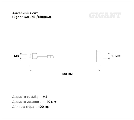 Анкерный болт Gigant М8 10x100 40 шт GAB-M8/10100/40