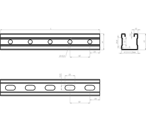 Страт-профиль (траверса) CABLIDERTRAYS оцинкованный СП-41х41-2,5-2000