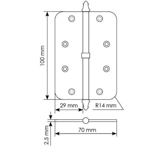 Петля MORELLI MSD-C 100x70x2.5 SG L стальная скругленная левая без коронки, цвет-мат.золото 9009822