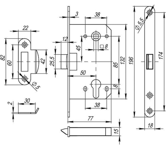 Бесшумная защелка под цилиндр MORELLI цвет-никель 1885P SN 9009452