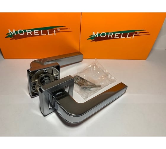 Дверная ручка MORELLI MH-46 SC/CP-S55, "EON", на квадратной накладке, цвет - матовый хром/хром 9012227