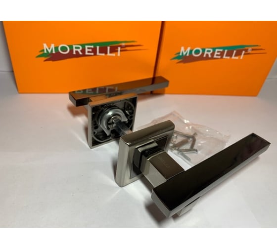 Дверная ручка MORELLI MH-38 SN/BN-S, "Shape", на квадратной накладке, цвет - бел.никель/черн.никель 9011056