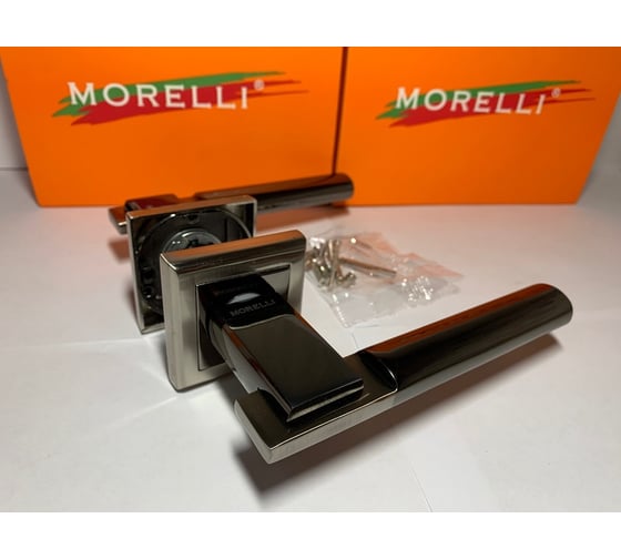 Дверная ручка MORELLI DIY MH-13 SN/BN-S Упоение, на квадратной накладке, цвет - белый никель/черный никель 9010796