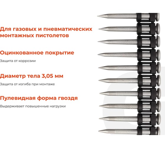 Гвозди по бетону Gigant 3,05x32 мм усиленные оцинк. 1000шт без газового баллона GGN-30532-P