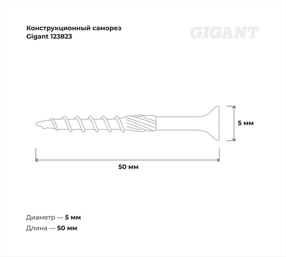 Конструкционный саморез Gigant желтый цинк 5x50 пот/г TORX сверло 200 шт 123823
