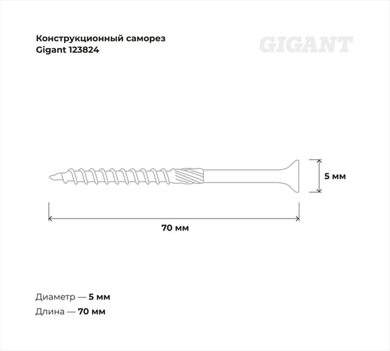 Конструкционный саморез Gigant желтый цинк 5x70 пот/г TORX сверло 200 шт 123824