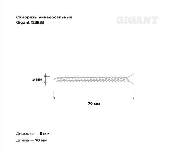Саморезы универсальные Gigant пот/г желтые 5x70 100 шт 123833