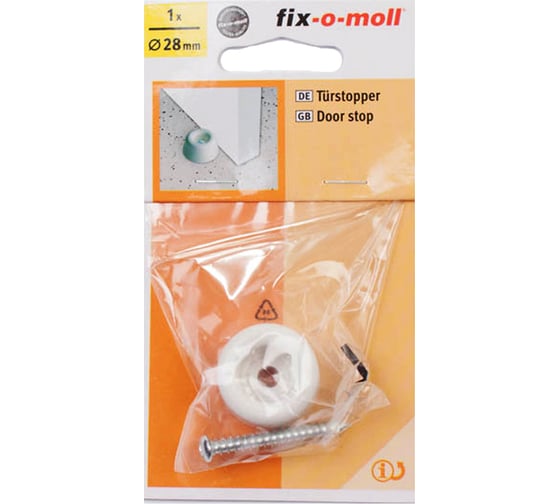 Стопор для двери Стройбат fix-o-moll напольный с шурупом D28мм белый 1 шт. 246670