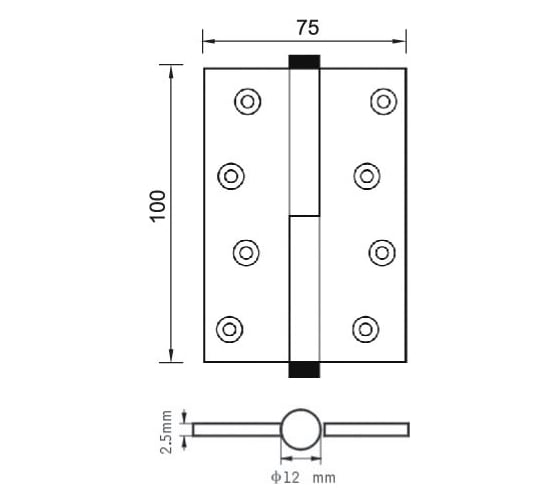 Петля стальная Ренц 100x75x2.5, правая, б/колп., черный INR 100 FH B (2шт)