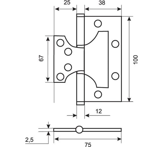 Петля стальная Ренц 100x75x2.5, 2 подшипника, б/колп., золото матовое сатинированное (без врезки) IN100-2BB FH SSG безВР (2шт)