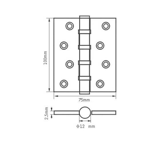 Петля стальная Ренц 100x75x2.5, 4 подшипника, б/колп., золото матовое сатинированное IN100-4BB FH SSG (2шт)