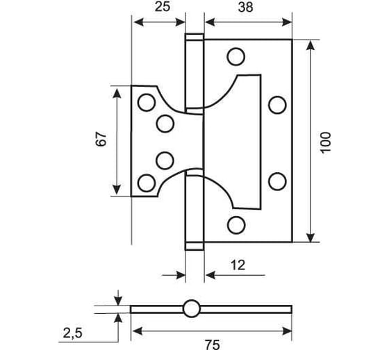 Петля стальная Ренц 100x75x2.5, 2 подшипника, б/колп., супер сатин хром (без врезки) IN100-2BB FH SSC безВР (2шт)