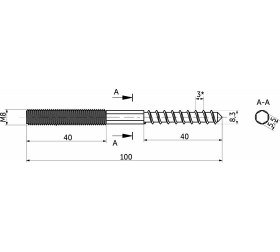 Шпилька для столов двухсторонняя AKS 8х100 39693