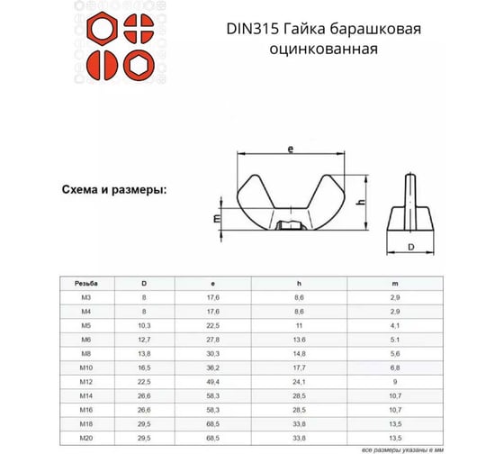Гайка барашковая 23 БОЛТА М6,8,10 ОЦ DIN315 (по 10 шт.) 11608