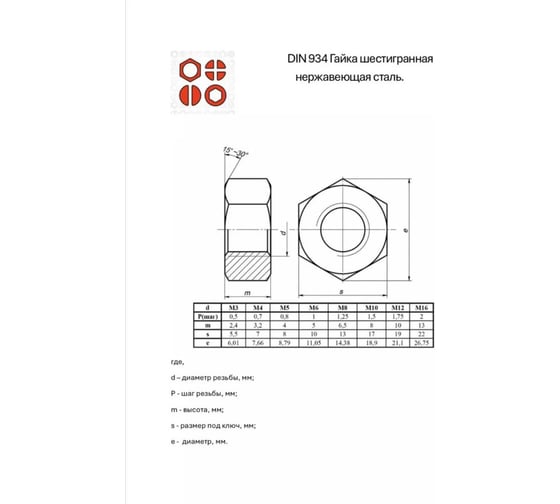 Гайка нержавеющая 23 Болта М6,8,10 DIN934 (по 10 шт.) 11601