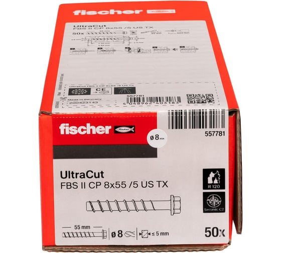 Шуруп по бетону Fischer FBS II 8X90 25/- SK A4 цинк 543581