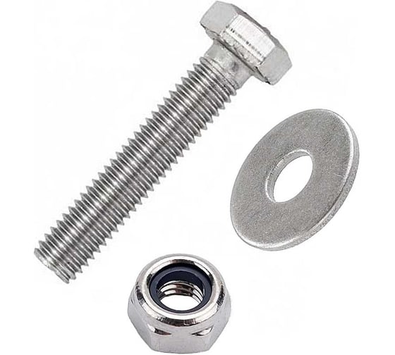 Болт нержавеющий 23 Болта 6x45 мм, DIN 933, со стоп гайкой и шайбой, 10 шт. 33354