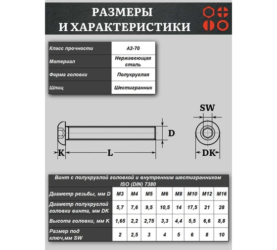 Винт 23 Болта нержавеющий 8x20 мм под шестигранник 7380, 10 шт. 2000000598871 1