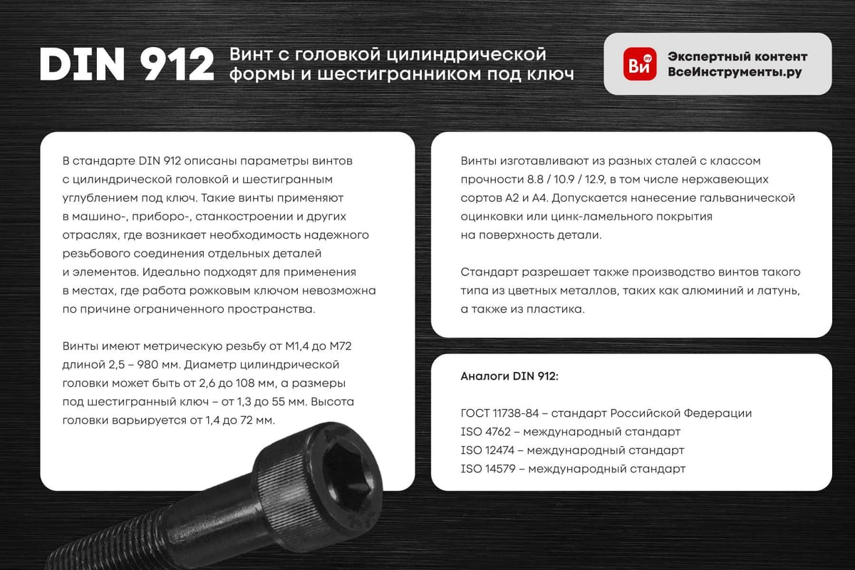 Винт под шестигранник 23 Болта 8x12 мм ОЦ класс прочности 8.8 DIN912 ...