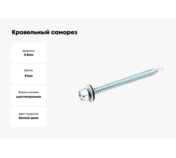Кровельный саморез Стройметиз 4,8х51 цинк уп. 40 шт. коробка с окном средняя 2070054