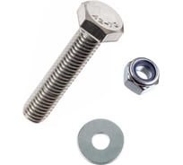 Болт нержавеющий 23 БОЛТА 6x60 мм DIN933 со стоп гайкой и шайбой,10шт 33356