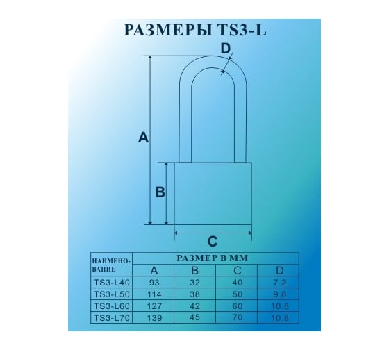 Навесной замок МСМ TS3/L40 блистер 00000000573