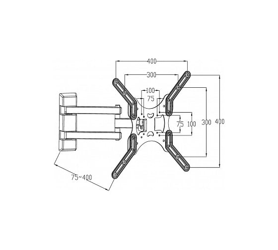 Крепление для ТВ 23"-55" Digis DSM-8043 до 35кг, 2 колена, VESA от 75x75 до 400x400мм, 75-400 мм от стены, наклон -15/+15, поворот +90/-90 32480 032480