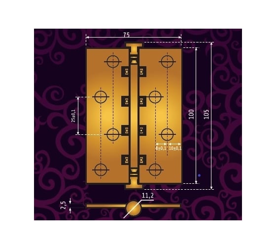 Универсальная врезная петля PIRUETTE SU-100X75X2.5 ANT.BRONZE 34401102 2шт
