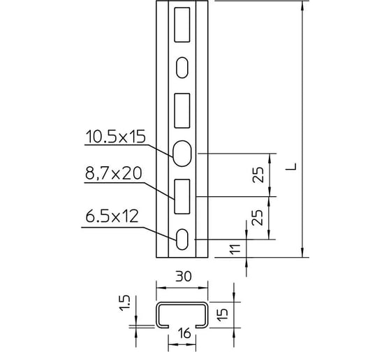 Профильная рейка OBO Bettermann 1000x30x15 мм, 1109863