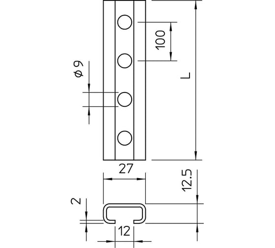 Профильная рейка OBO Bettermann 27x12,5x2000 мм 1109525