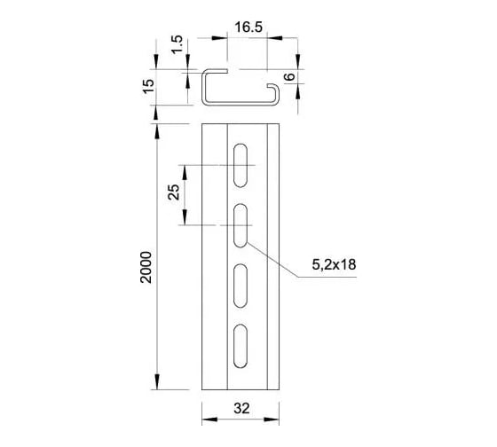 Профильная рейка OBO Bettermann 2000x32x15 мм 1115065