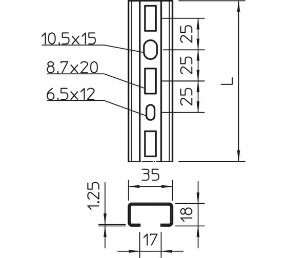 Профильная рейка OBO Bettermann 35x18x1000 мм, 10 шт. в упаковке 1104568