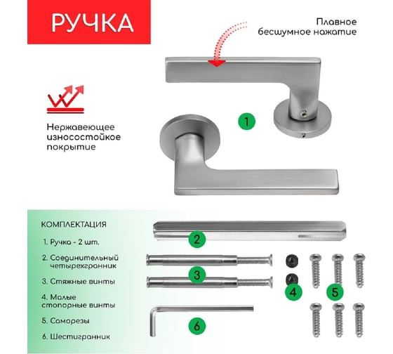 Ручка Rucetti RAP 31 SLIM-R SC дверная на круглой розетке 6 мм, цвет - мат.хром 9014617