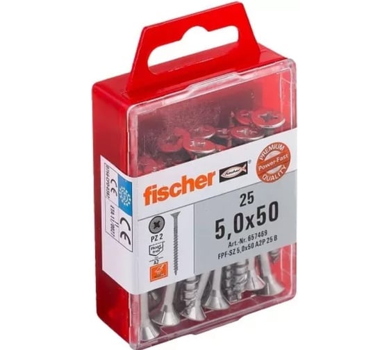 Шуруп fischer FPF-SZ 5,0X50 A2P 25 шт., потайной PZ нержаейка, блистер 657469