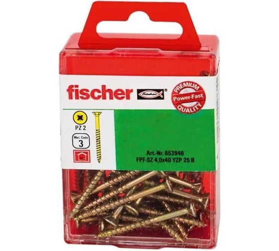 Шуруп fischer FPF-SZ 5,0X90 YZP 10 шт., потайной PZ желтый цинк, блистер 653973 1