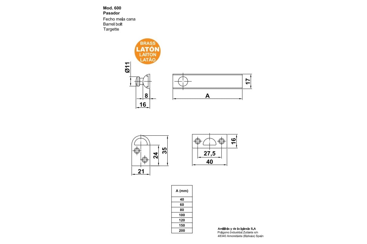 Задвижка Amig латунь 600-40 LP - выгодная цена, отзывы, характеристики ...