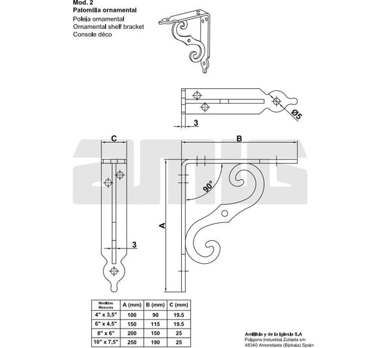 Декоративный кронштейн Amig черный 2-100х90 NEG