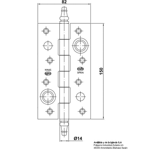 Универсальная петля Amig покрытие латунь лакированная 561-150х80 LP