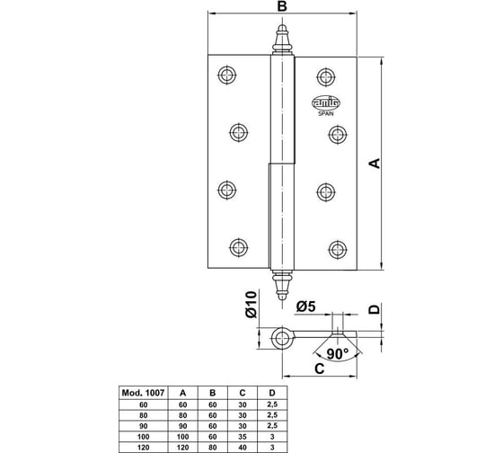 Петля Amig матовая латунь IZ-Правая 1007-100х70 (IZ)