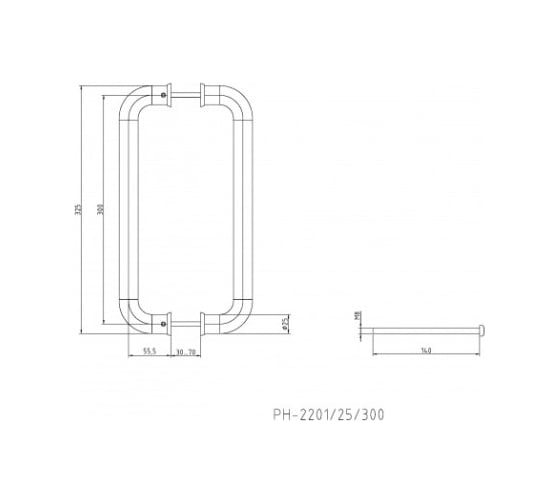 Дверная ручка-скоба PALIDORE PH-2201/25/350/INOX/M8*140 98761602