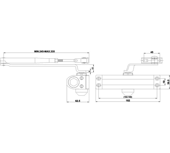 Дверной доводчик DOORLOCK DL70 EN2/3/4 серебристый, вес двери до 90 кг, крепежные размеры 162-165мм х 19мм 75544