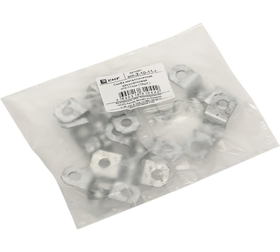 Металлическая двухлапковая скоба EKF d10-11 мм 10 шт. PROxima sm-2-10-11-r