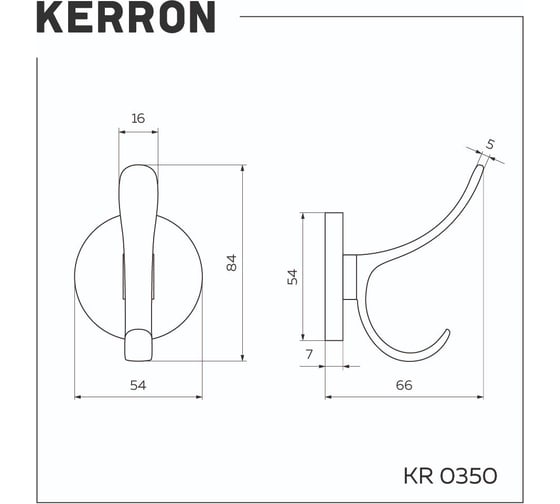 Комплект kerron из 2 шт. крючок мебельный двухрожковый, черненый старинный цинк, KR 0350 BAZ SET2(KR 0350 BAZ)