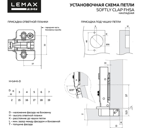 Петля накладная Lemax PROF softly clap с эксцентриком, комп. из 2 шт., черный никель 2pcs-FHSA3-BN