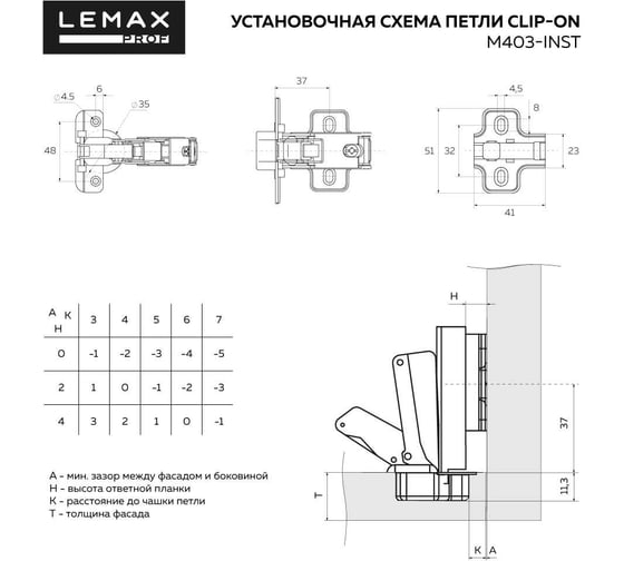 Комплект петель Lemax Prof 4xM403-Inst SET4(M403-Inst)